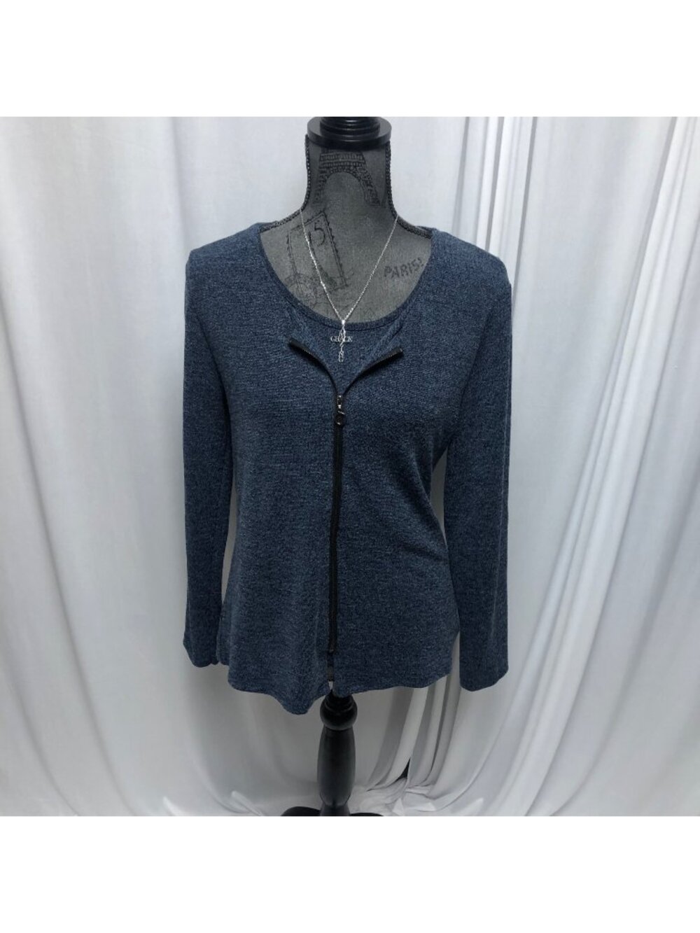 Arianna by Howards Knit Top Womens Size Small Medium Blue Zippered Cardigan